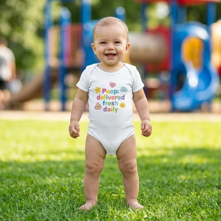 Organic cotton baby onesie – Poop: delivered fresh daily
