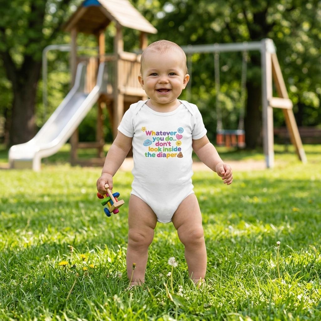 Organic cotton baby onesie – Whatever you do... don't look inside the diaper