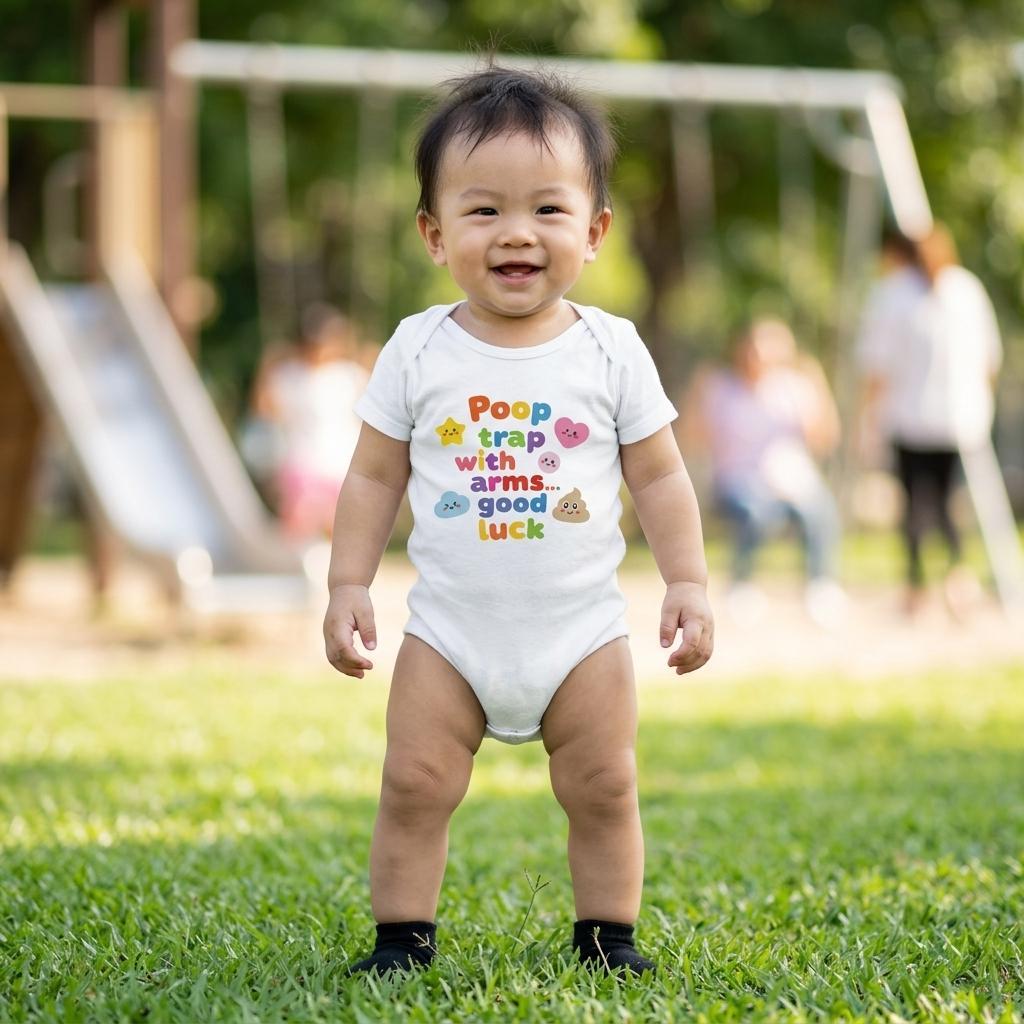 Organic cotton baby onesie – Poop trap with arms... good luck