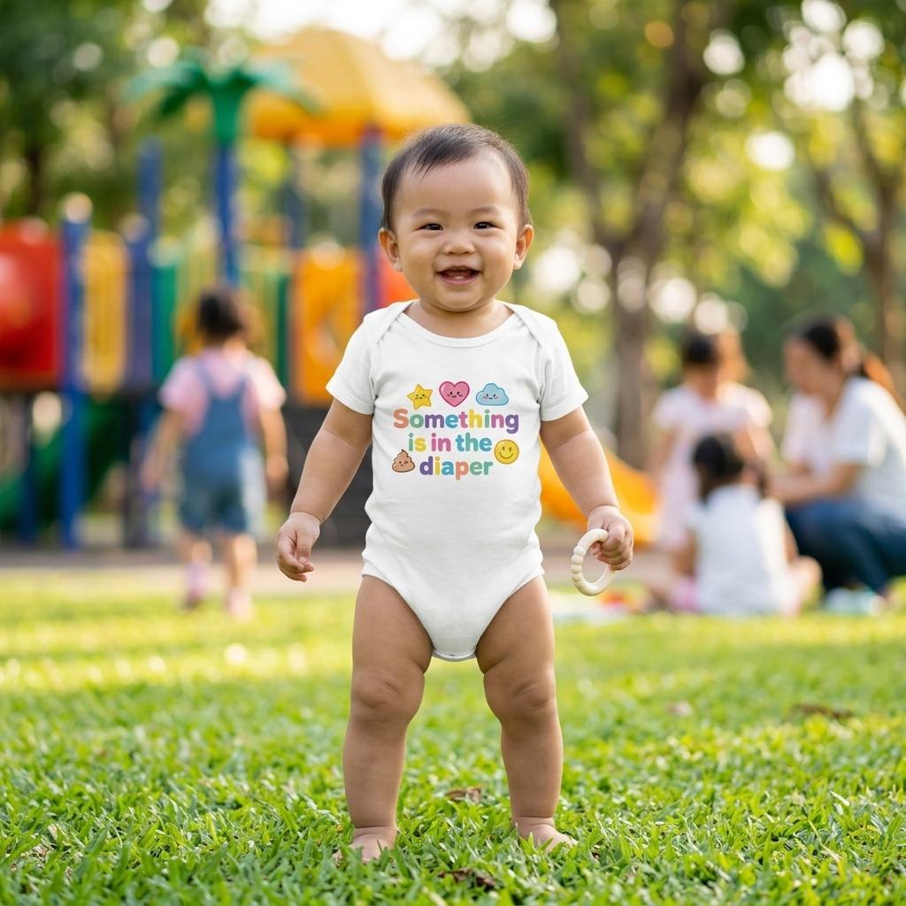 Organic cotton baby onesie – Something is in the diaper