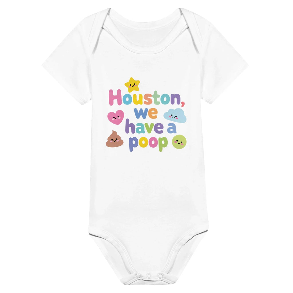 Houston, we have a poop - Baby short-sleeve bodysuit made from organic cotton