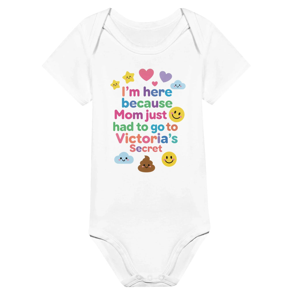 Baby Strampler aus 100 % Bio-Baumwolle – I'm here because Mom just had to go to Victoria's Secret