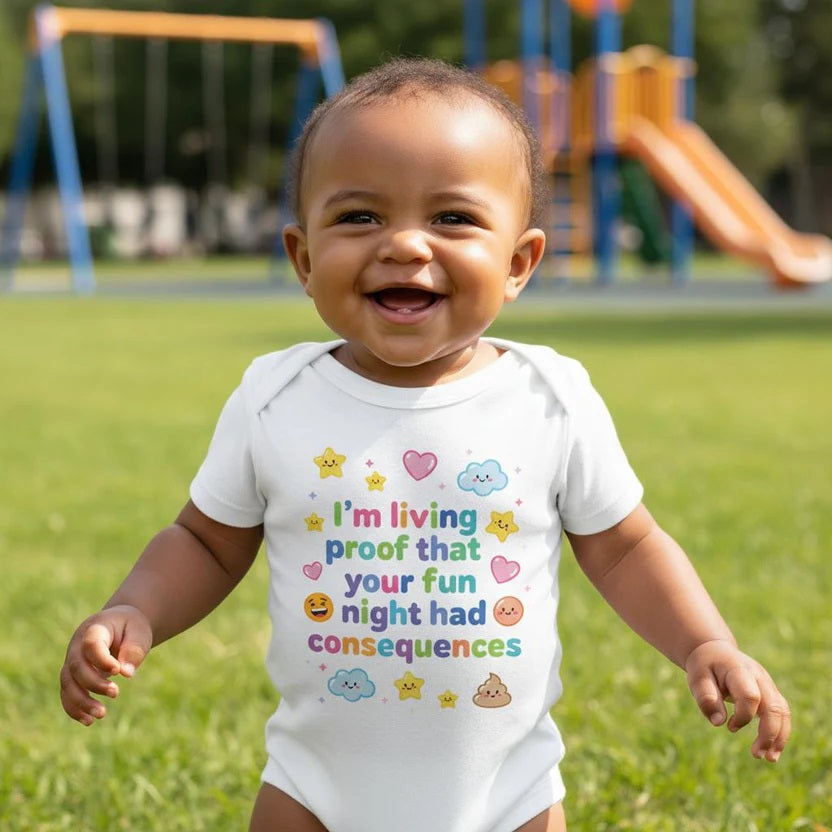 I'm living proof that your fun night had consequences - Baby-Kurzarmbody aus Bio-Baumwolle