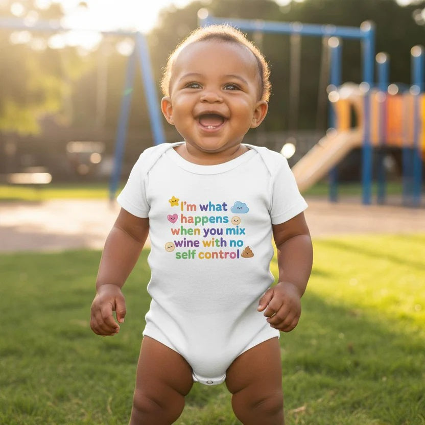 I'm what happens when you mix wine with no self control - Baby short-sleeve bodysuit made from organic cotton