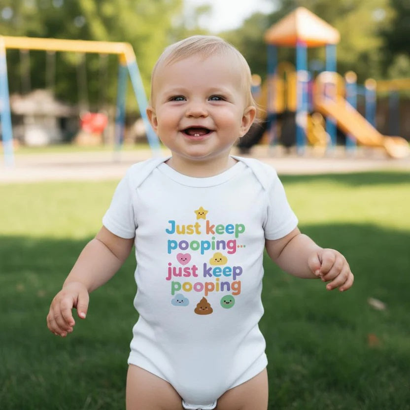 Just keep pooping... just keep pooping - Baby short-sleeve bodysuit made from organic cotton