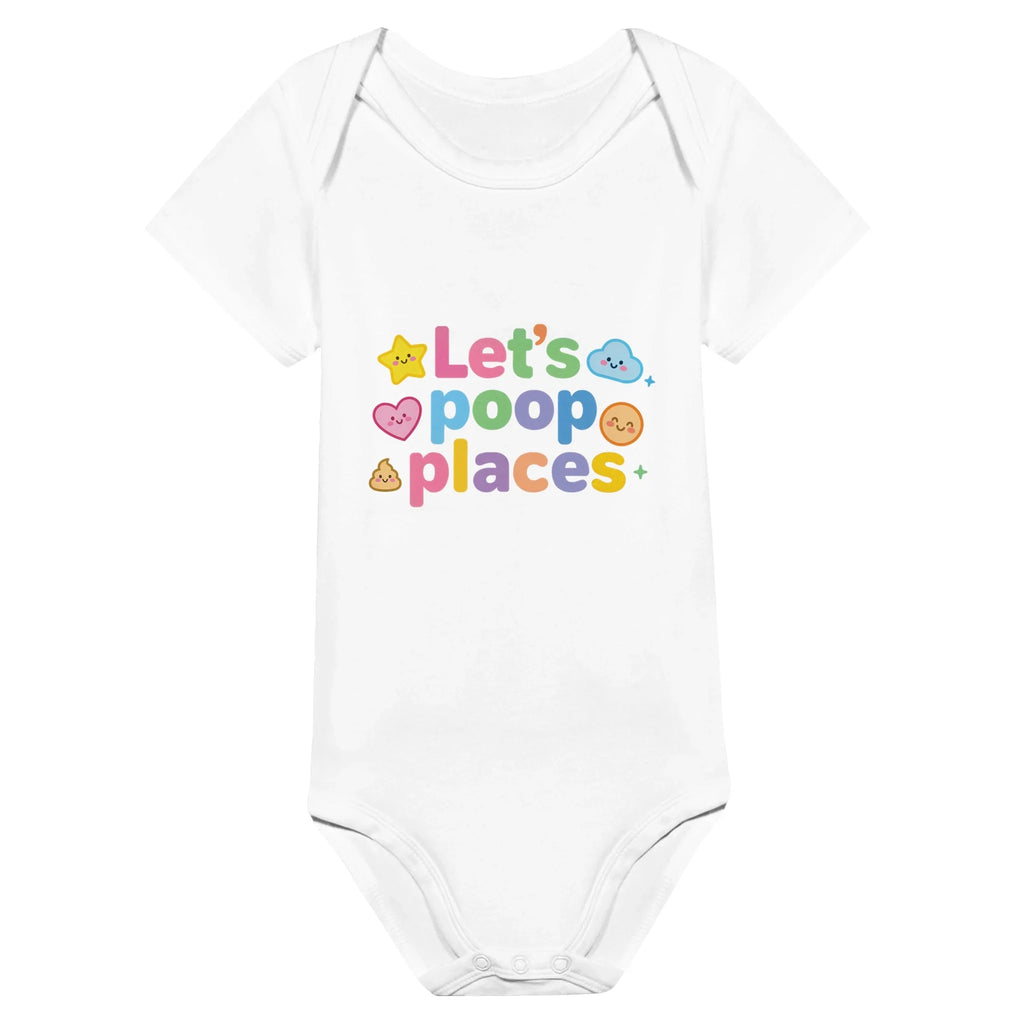 Let's poop places - Baby short-sleeve bodysuit made from organic cotton