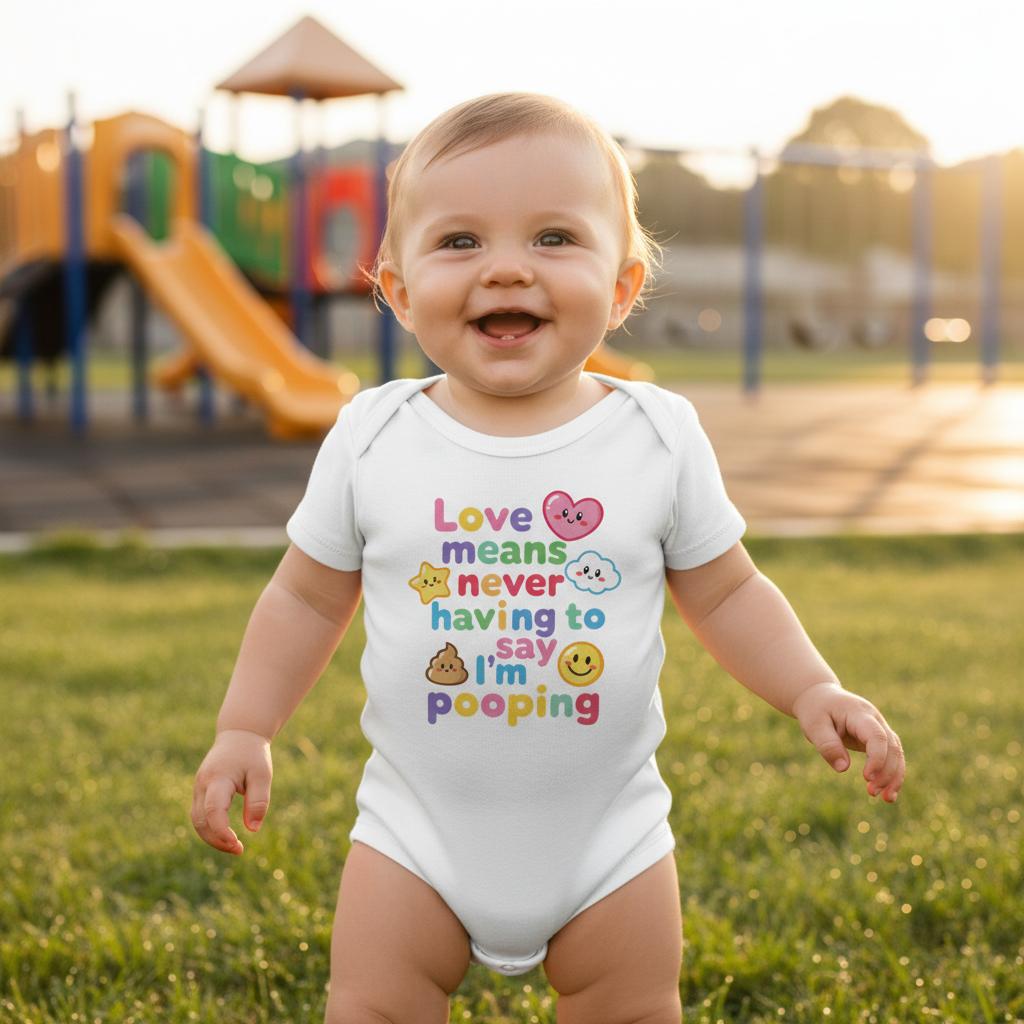 Baby Strampler aus 100 % Bio-Baumwolle – Love means never having to say I'm pooping