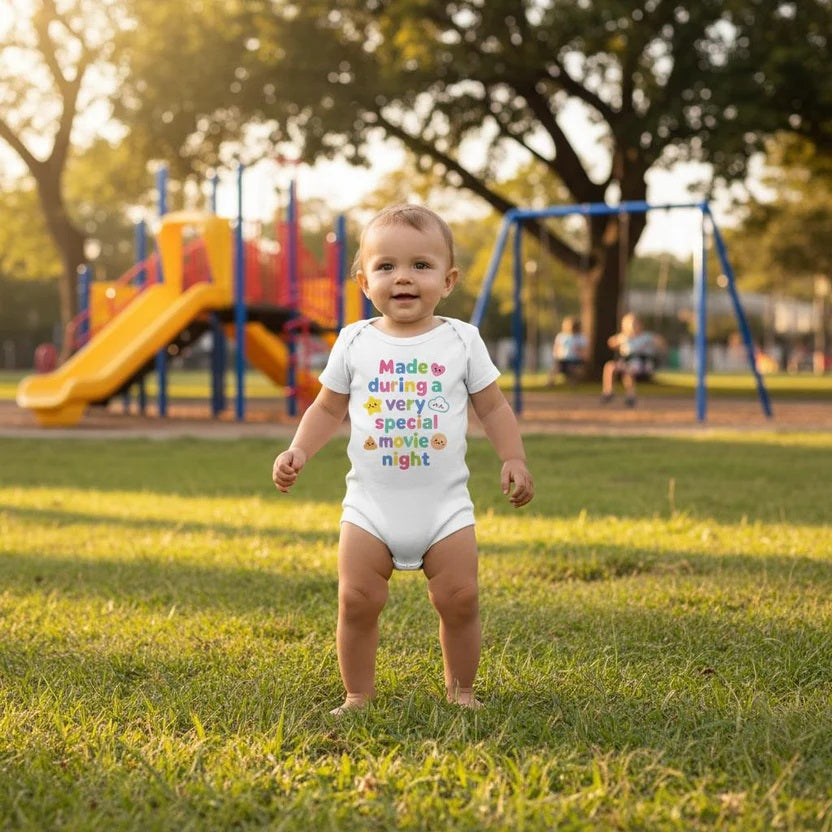 Made during a very special movie night - Baby short-sleeve bodysuit made from organic cotton