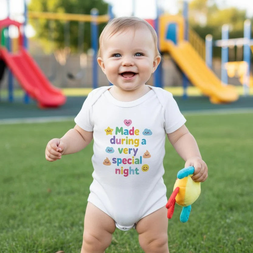 Made during a very special night - Baby short-sleeve bodysuit made from organic cotton