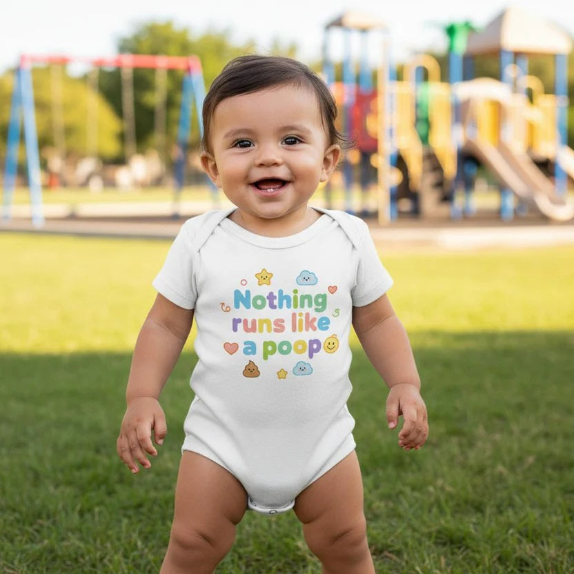 Nothing runs like a poop - Baby short-sleeve bodysuit made from organic cotton
