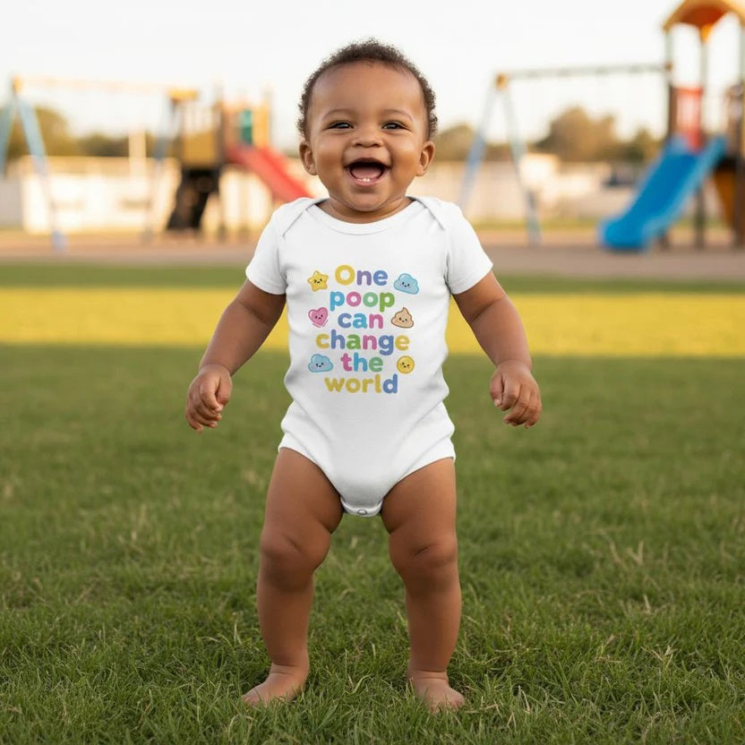 Baby Strampler aus 100 % Bio-Baumwolle – One poop can change the world