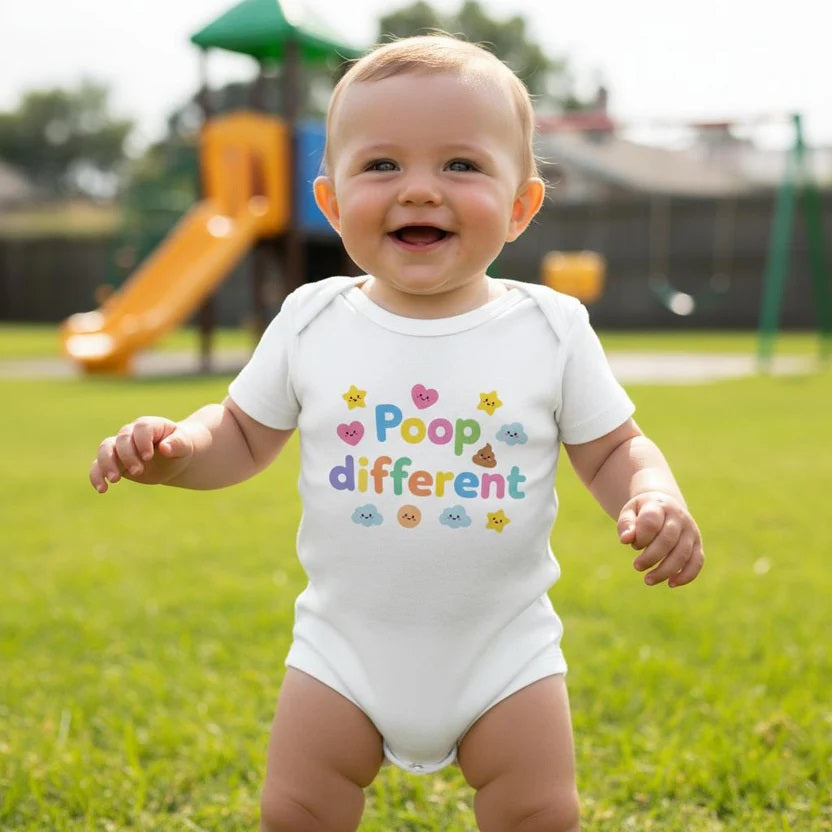 Poop different - Baby short-sleeve bodysuit made from organic cotton