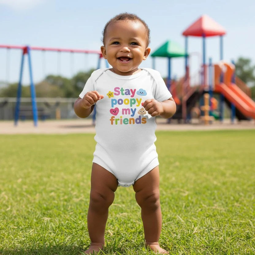 Baby Strampler aus 100 % Bio-Baumwolle – Stay poopy, my friends