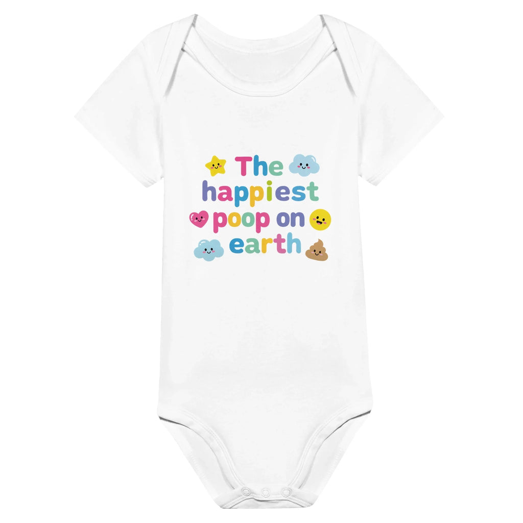 Baby onesie made from 100% organic cotton - The happiest poop on earth