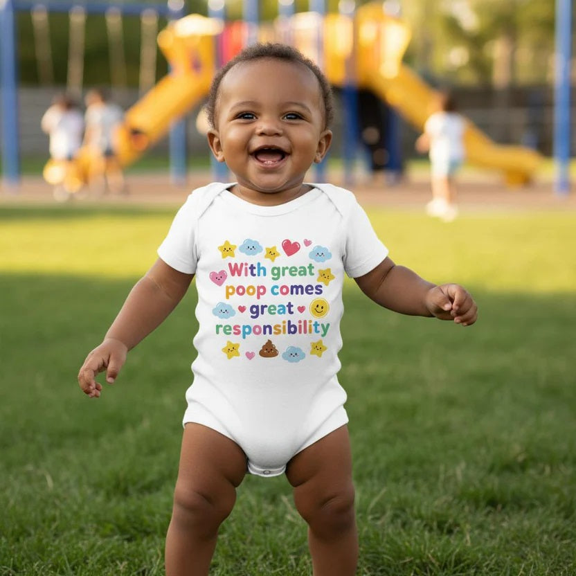 With great poop comes great responsibility - Baby-Kurzarmbody aus Bio-Baumwolle