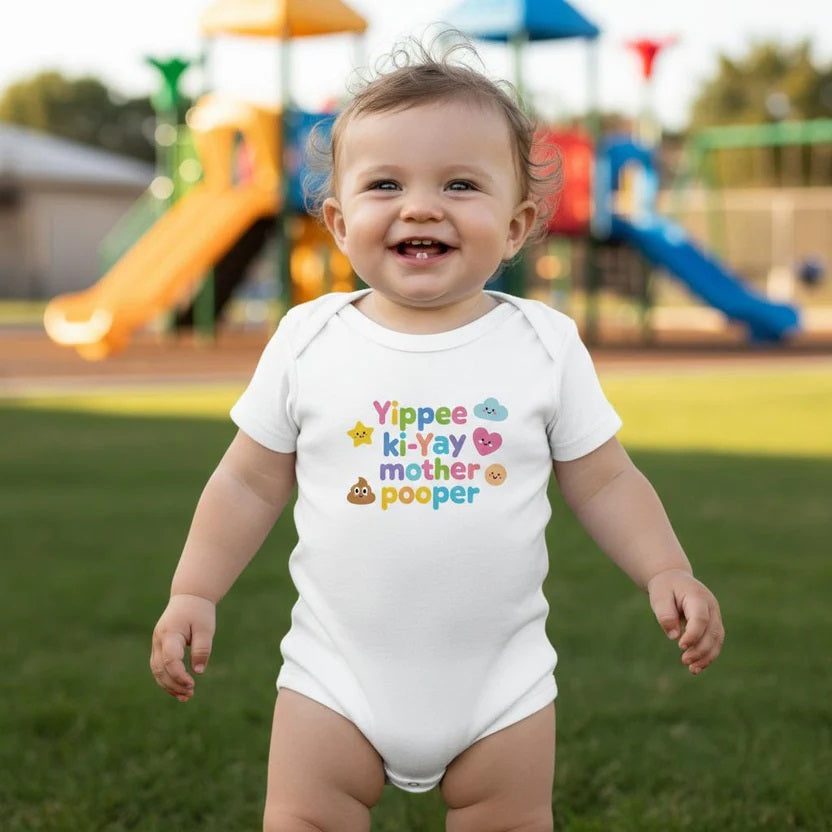 Yippee ki-Yay mother pooper - Baby-Kurzarmbody aus Bio-Baumwolle