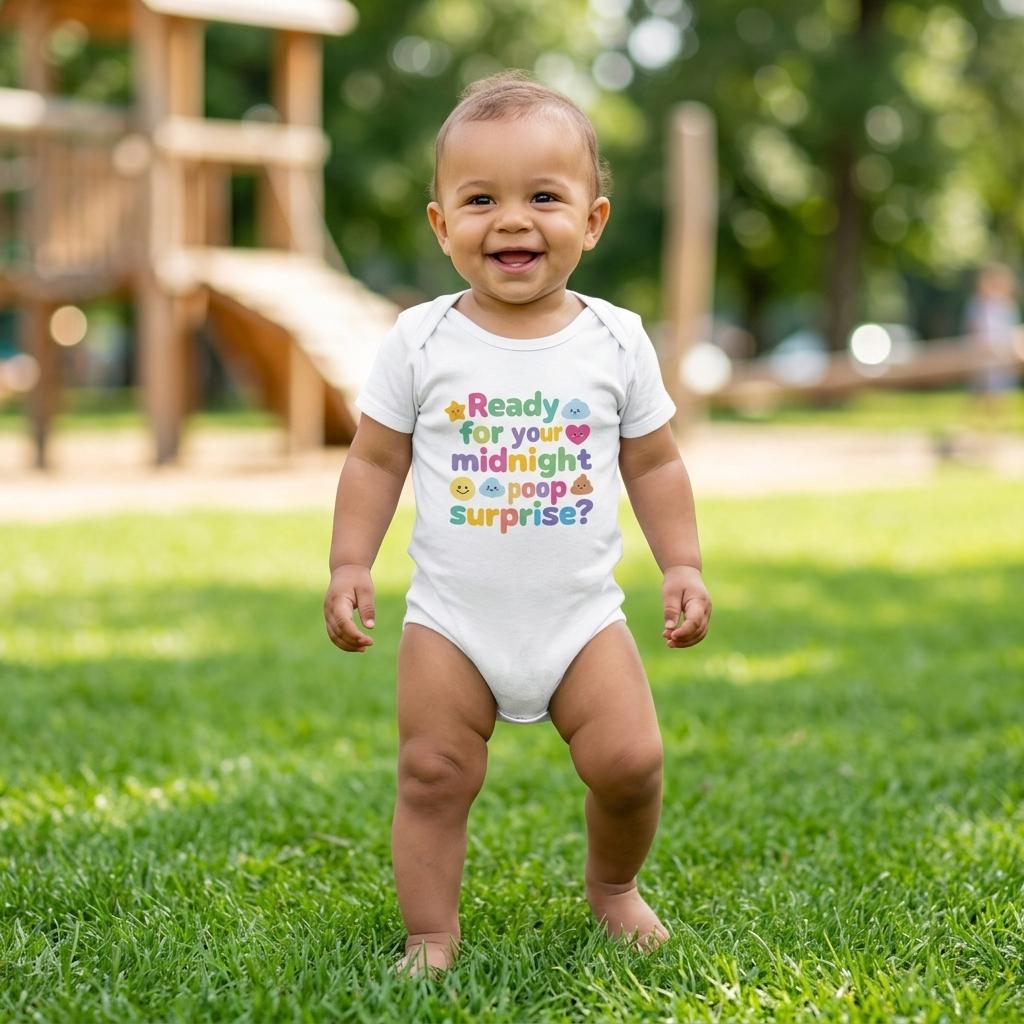 Organic cotton baby onesie – Ready for your midnight poop surprise?