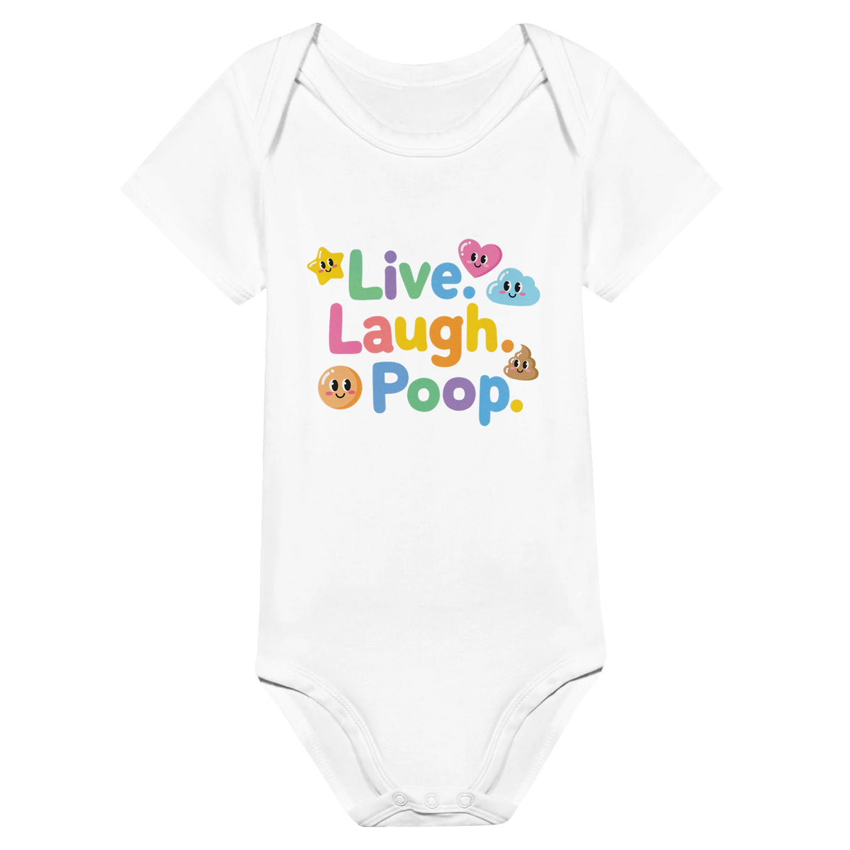 Organic cotton baby onesie – Live. Laugh. Poop.
