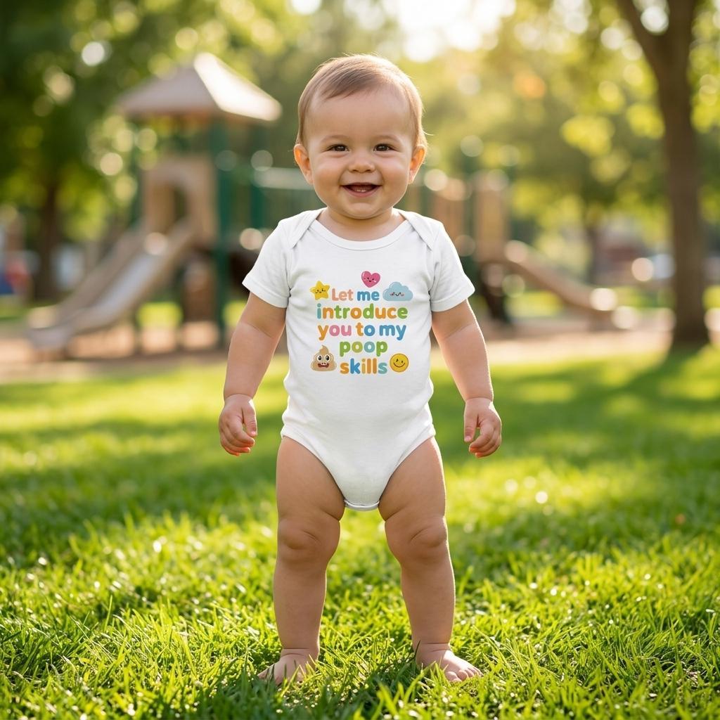 Organic cotton baby onesie – Let me introduce you to my poop skills