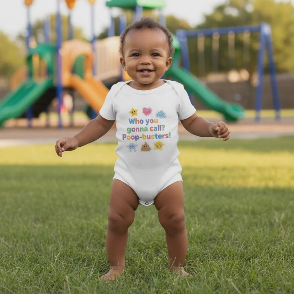 Baby Strampler aus 100 % Bio-Baumwolle – Who you gonna call? Poop-busters!