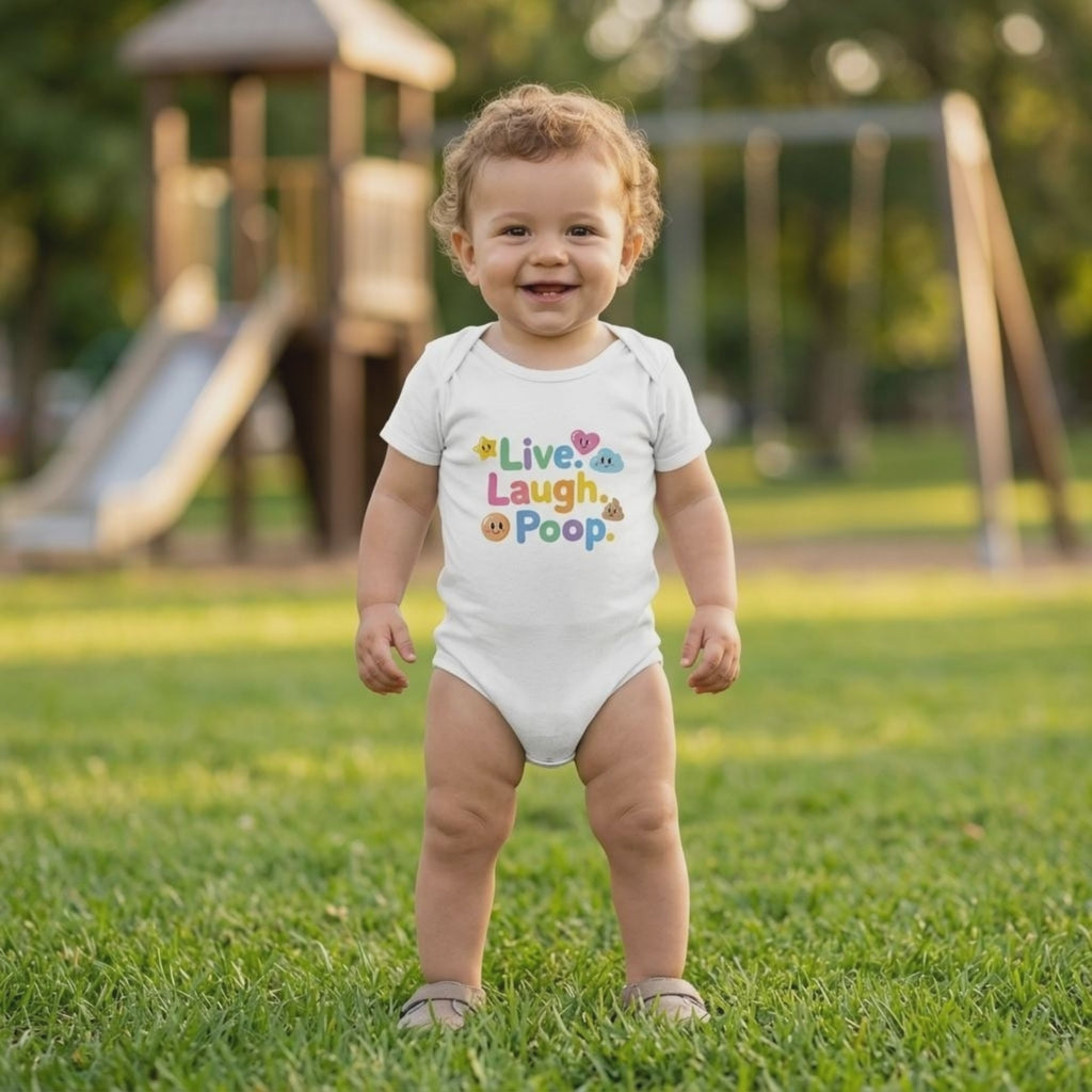 Baby Strampler aus 100 % Bio-Baumwolle – Live. Laugh. Poop.