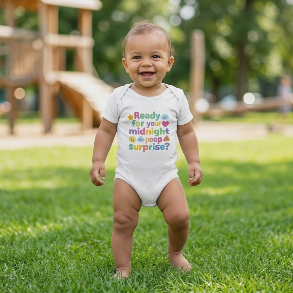 Baby Strampler aus 100 % Bio-Baumwolle – Ready for your midnight poop surprise?