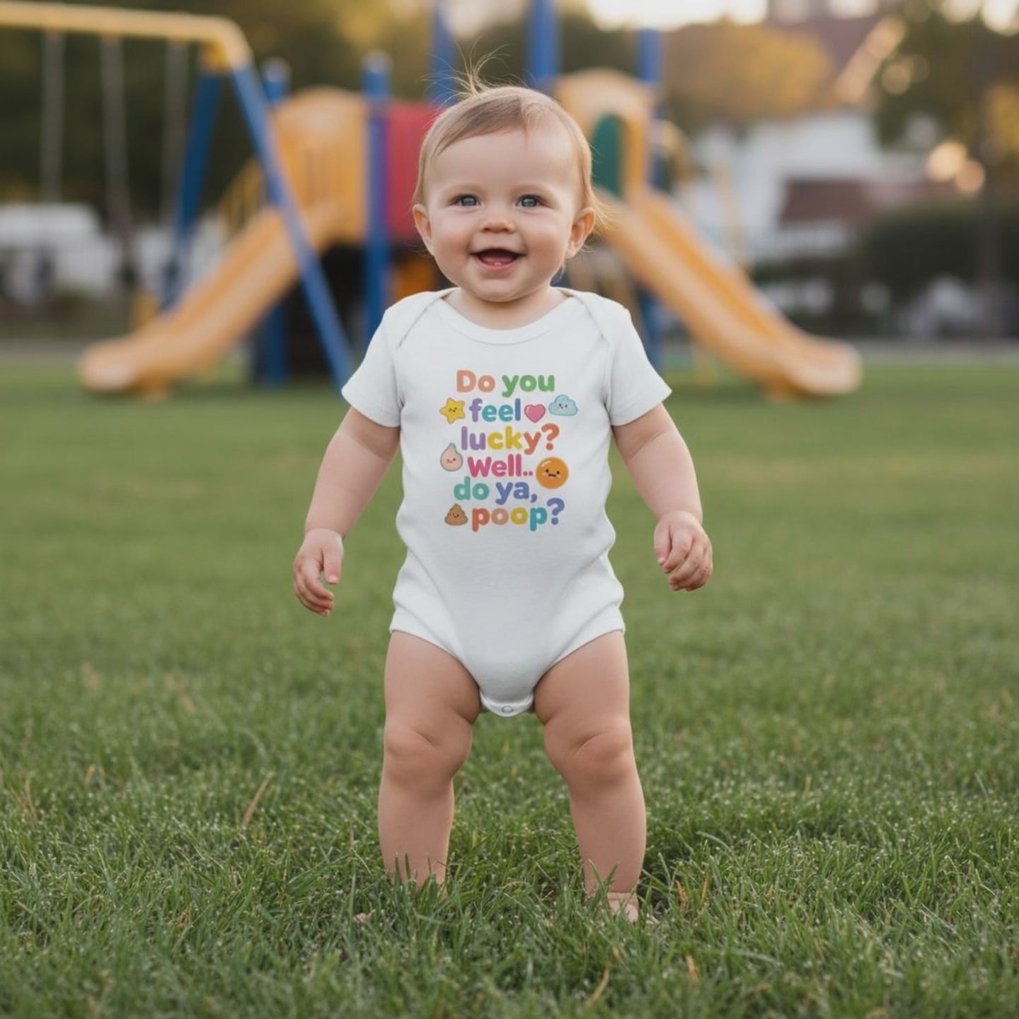 Baby Strampler aus 100 % Bio-Baumwolle – Do you feel lucky? Well.. do ya, poop?