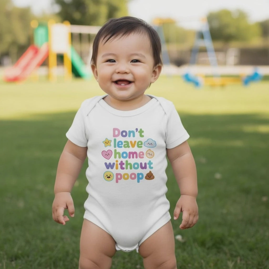 Don't leave home without poop - Baby short-sleeve bodysuit made from organic cotton