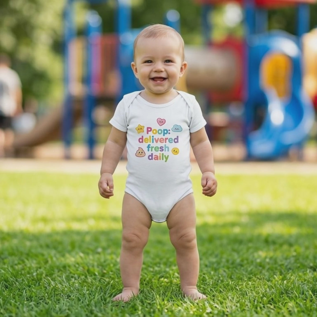 Baby Strampler aus 100 % Bio-Baumwolle – Poop: delivered fresh daily