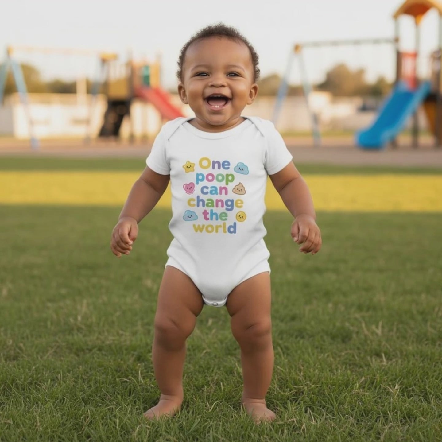 Baby Strampler aus 100 % Bio-Baumwolle – One poop can change the world