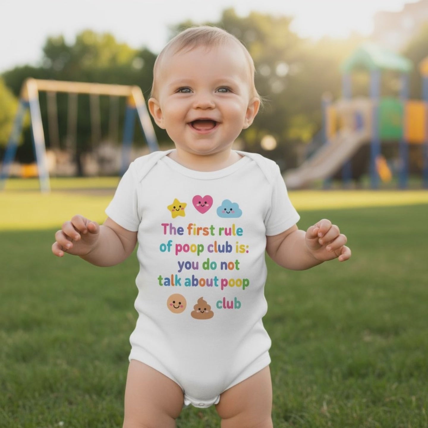 Baby Strampler aus 100 % Bio-Baumwolle – The first rule of poop club is: you do not talk about poop club