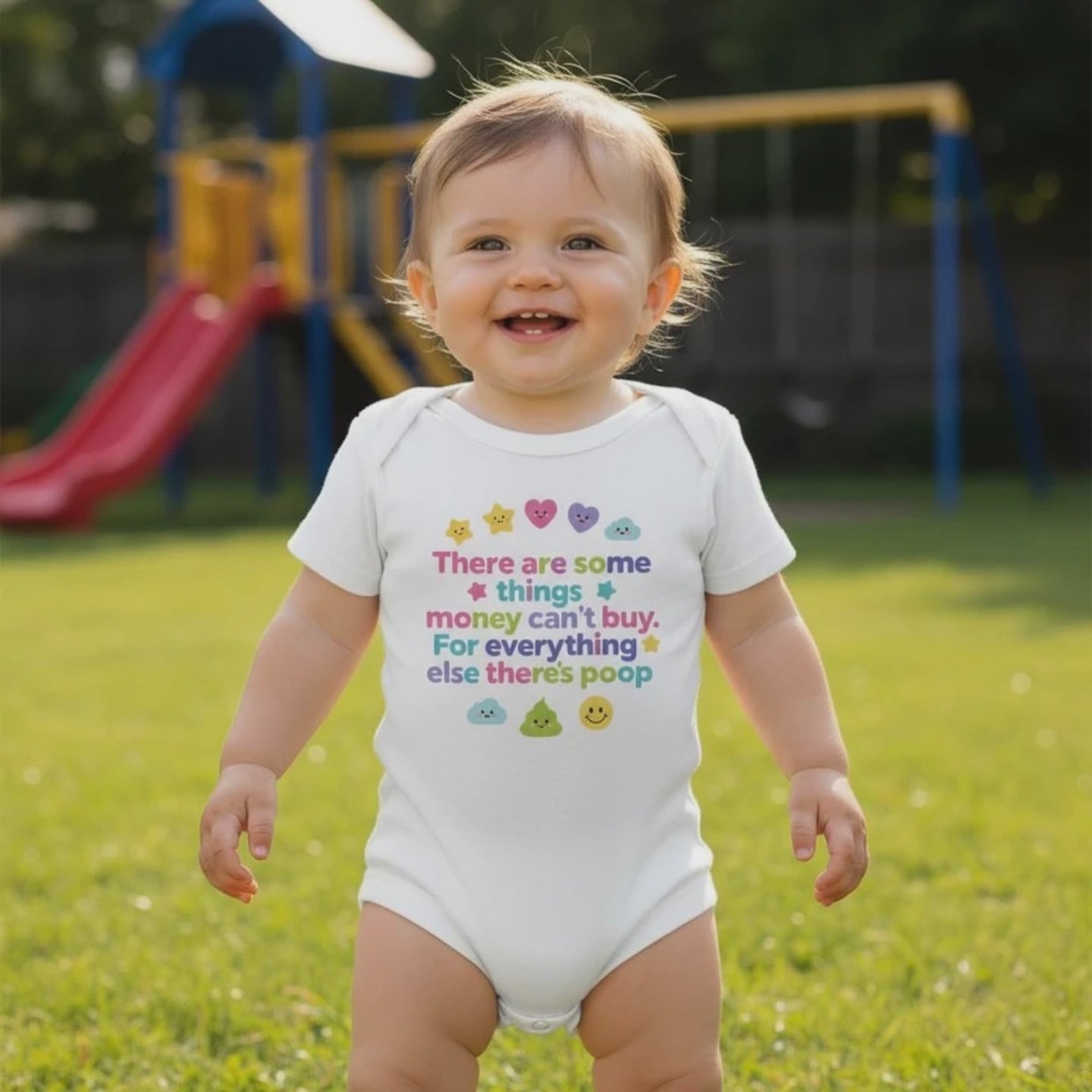 Baby Strampler aus 100 % Bio-Baumwolle – There are some things money can't buy. For everything else there's poop