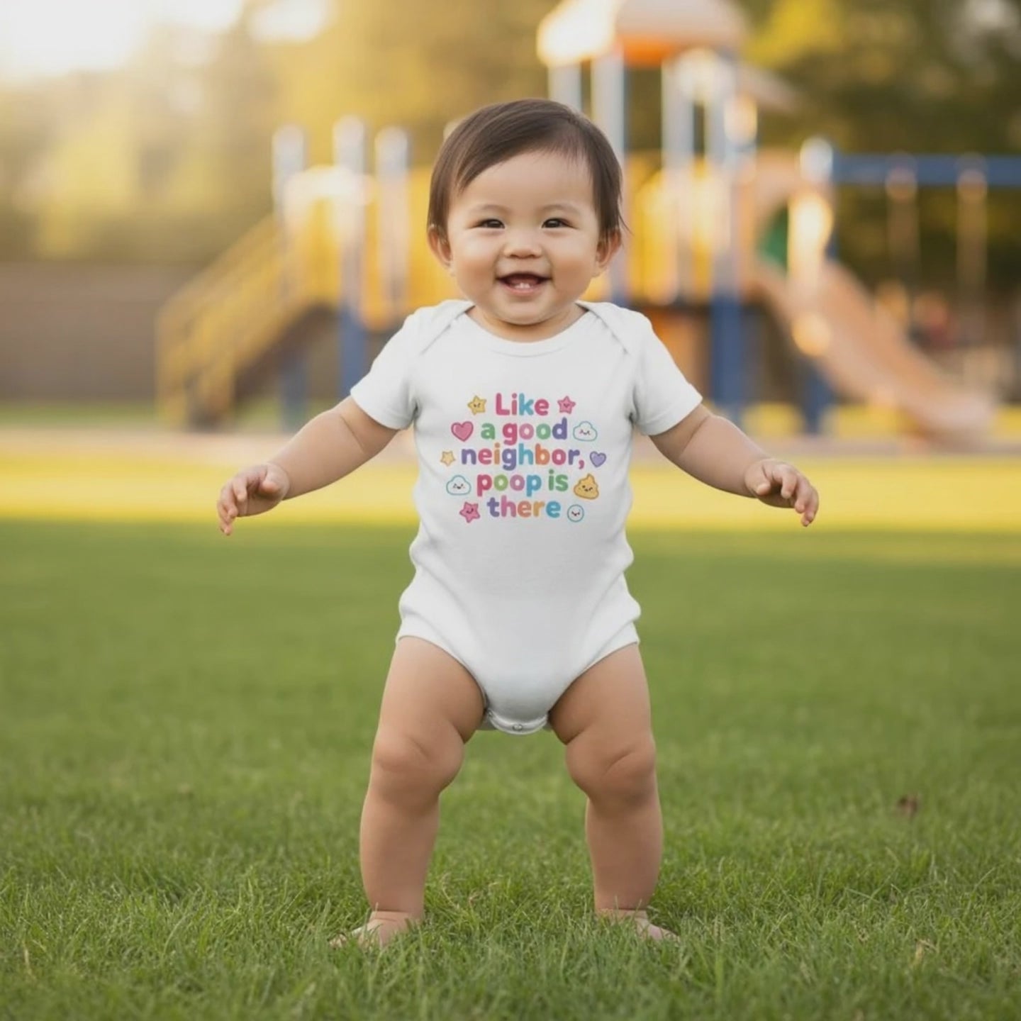 Like a good neighbor, poop is there - Baby-Kurzarmbody aus Bio-Baumwolle