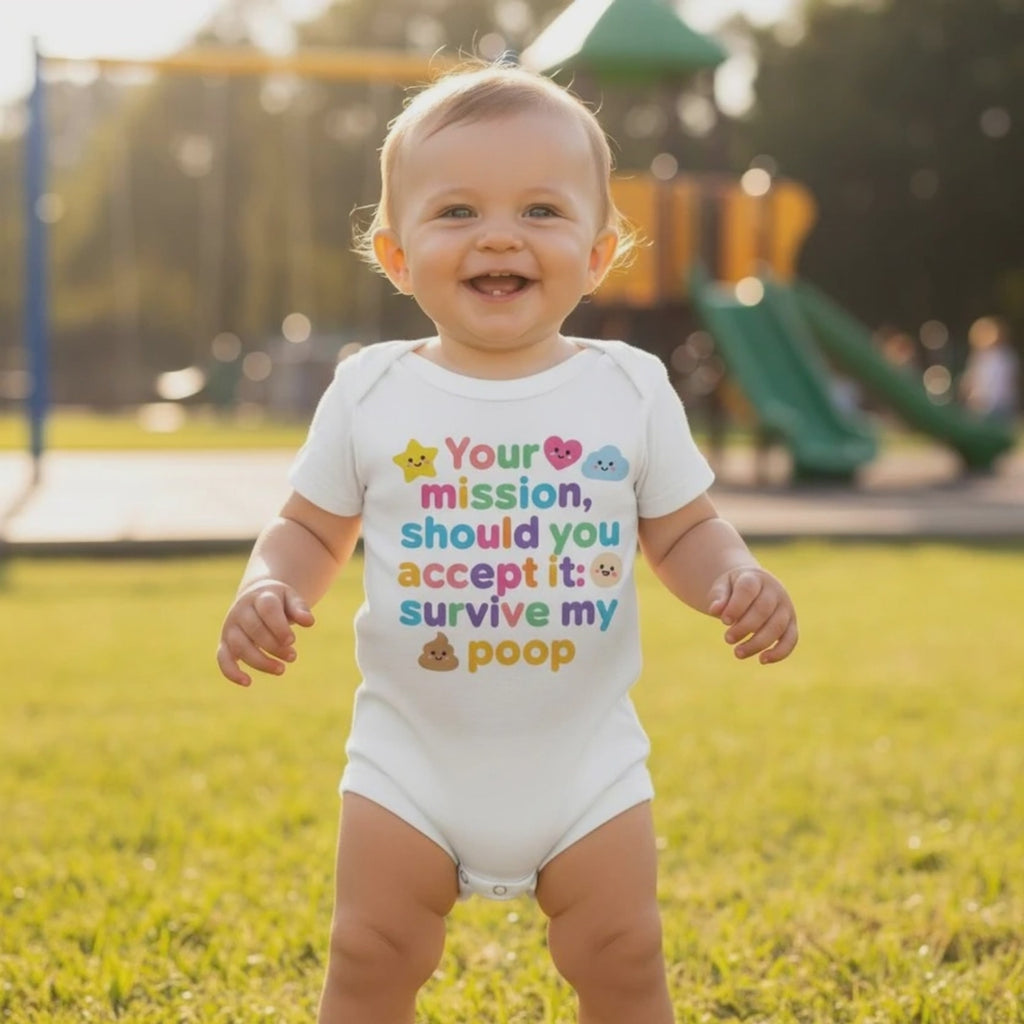 Baby Strampler aus 100 % Bio-Baumwolle – Your mission, should you accept it: survive my poop