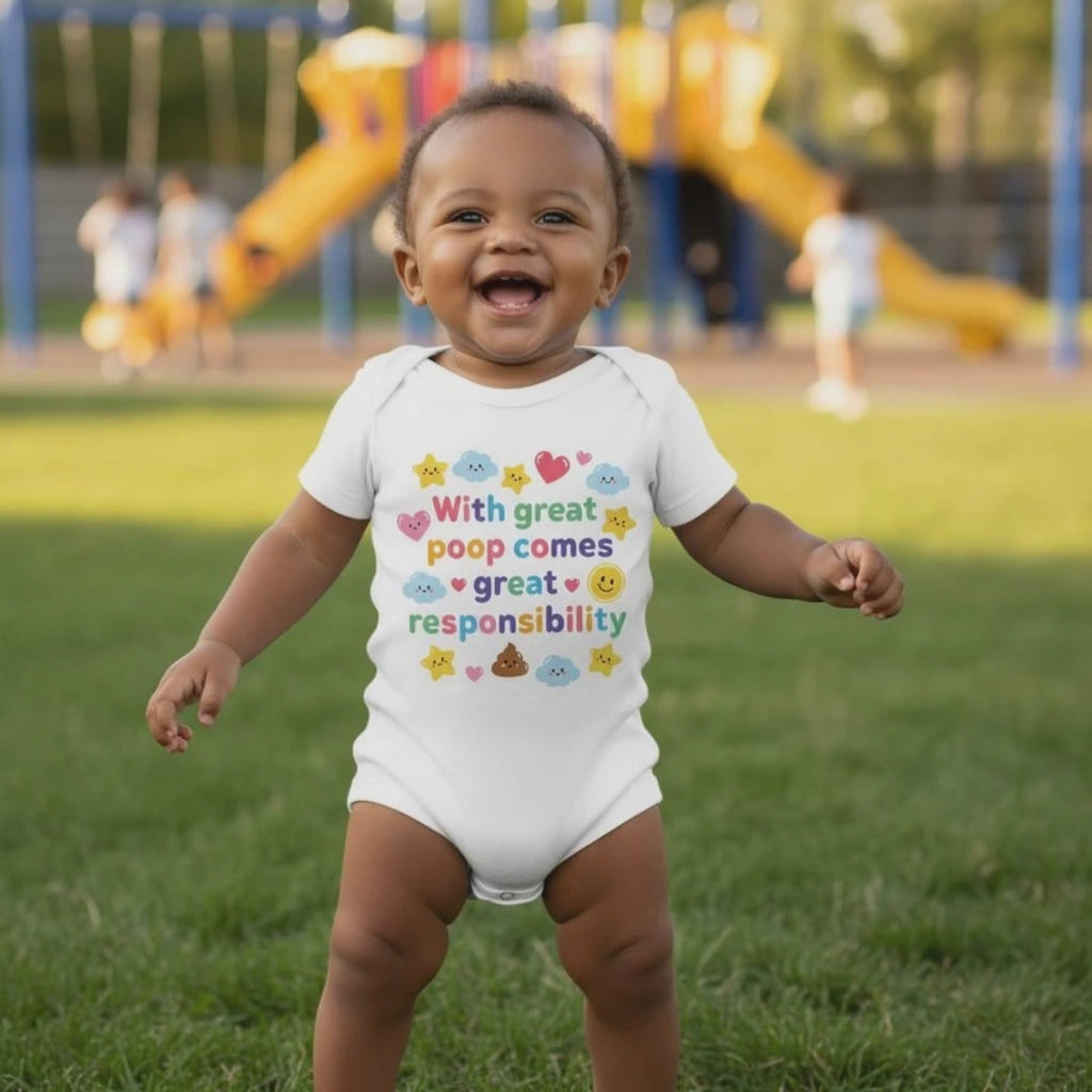 With great poop comes great responsibility - Baby-Kurzarmbody aus Bio-Baumwolle
