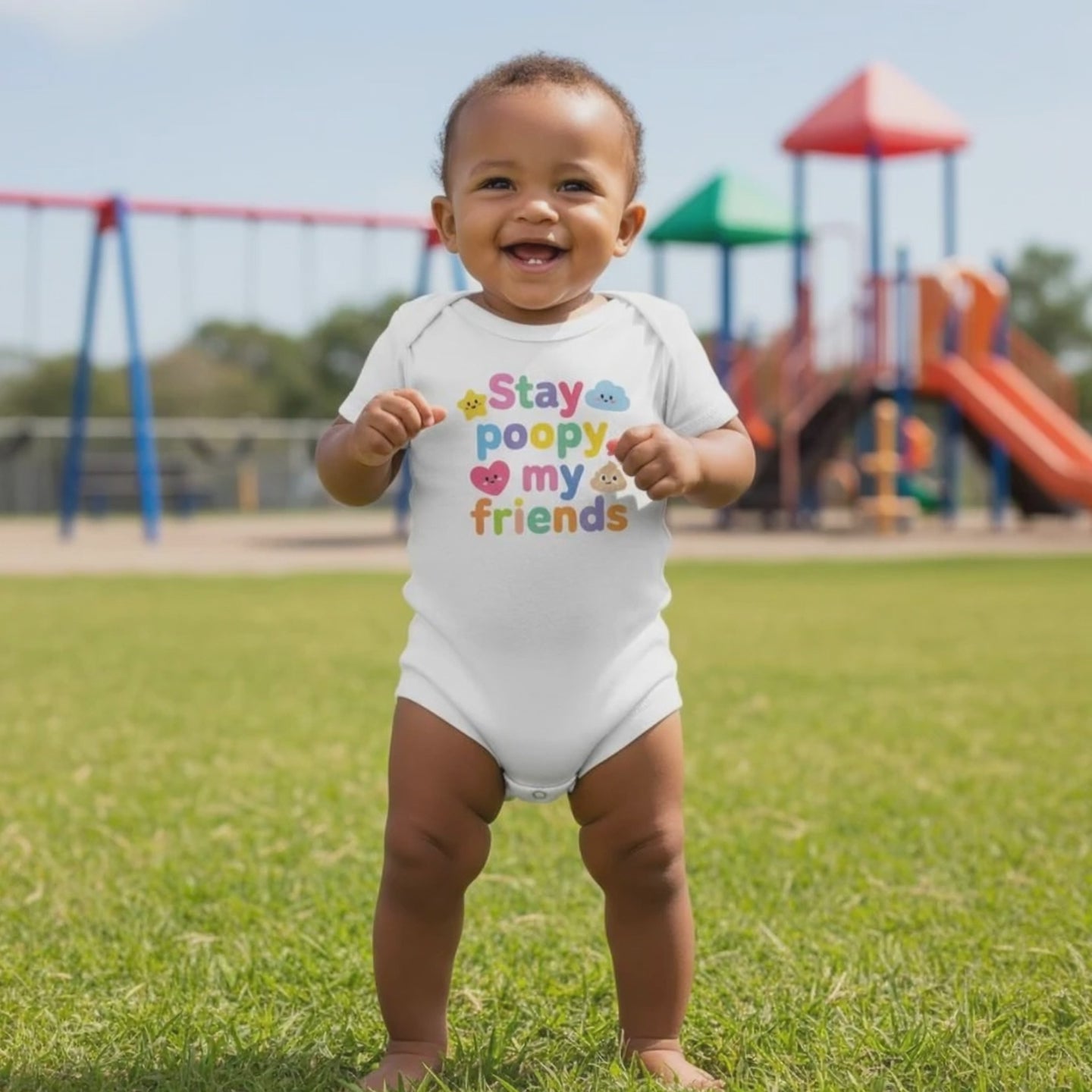 Baby Strampler aus 100 % Bio-Baumwolle – Stay poopy, my friends