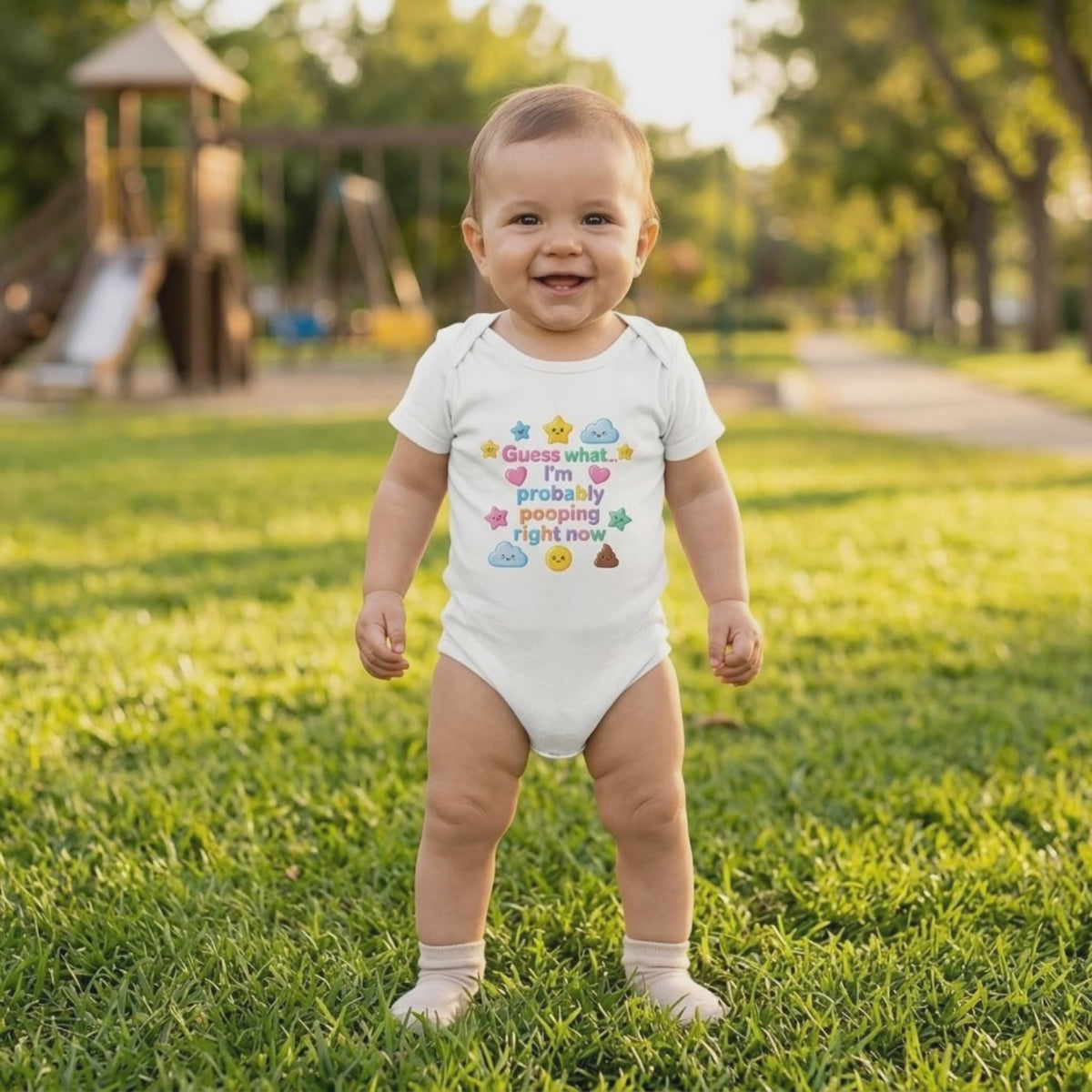 Baby Strampler aus 100 % Bio-Baumwolle – Guess what... I'm probably pooping right now