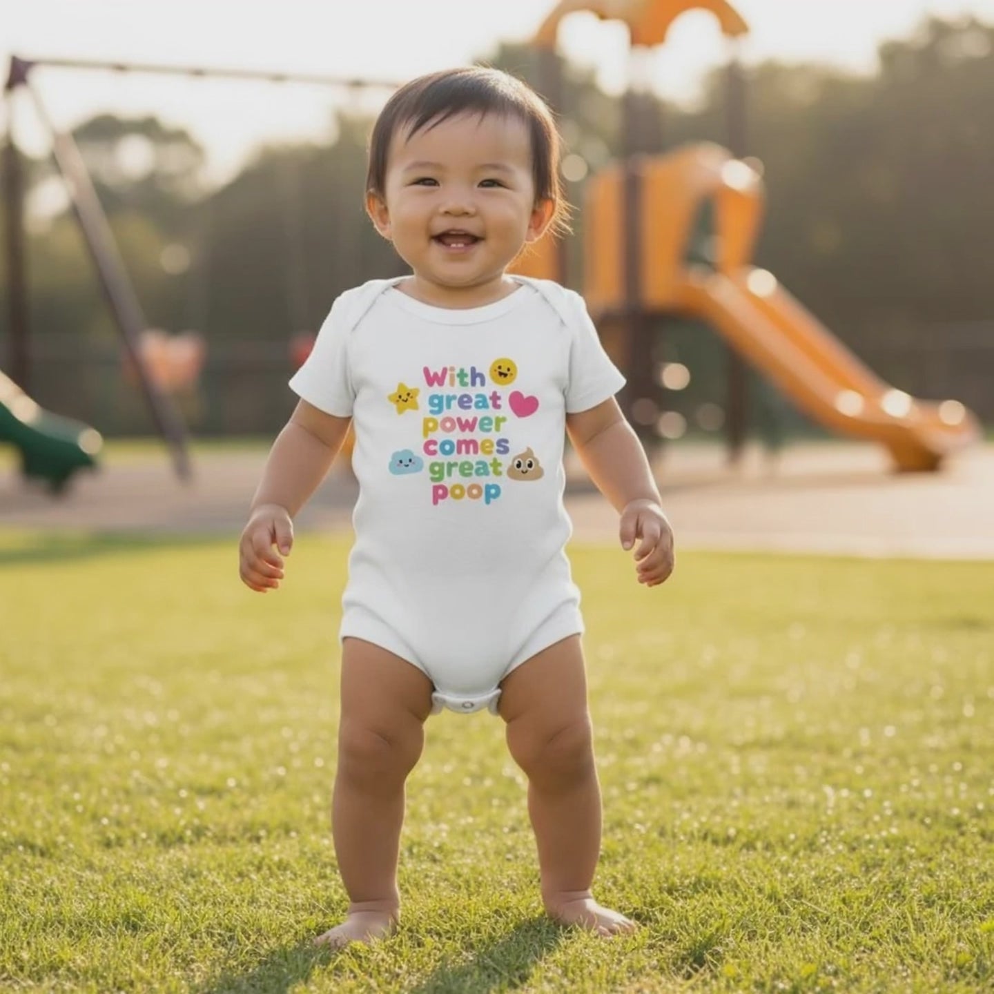 Baby Strampler aus 100 % Bio-Baumwolle – With great power comes great poop