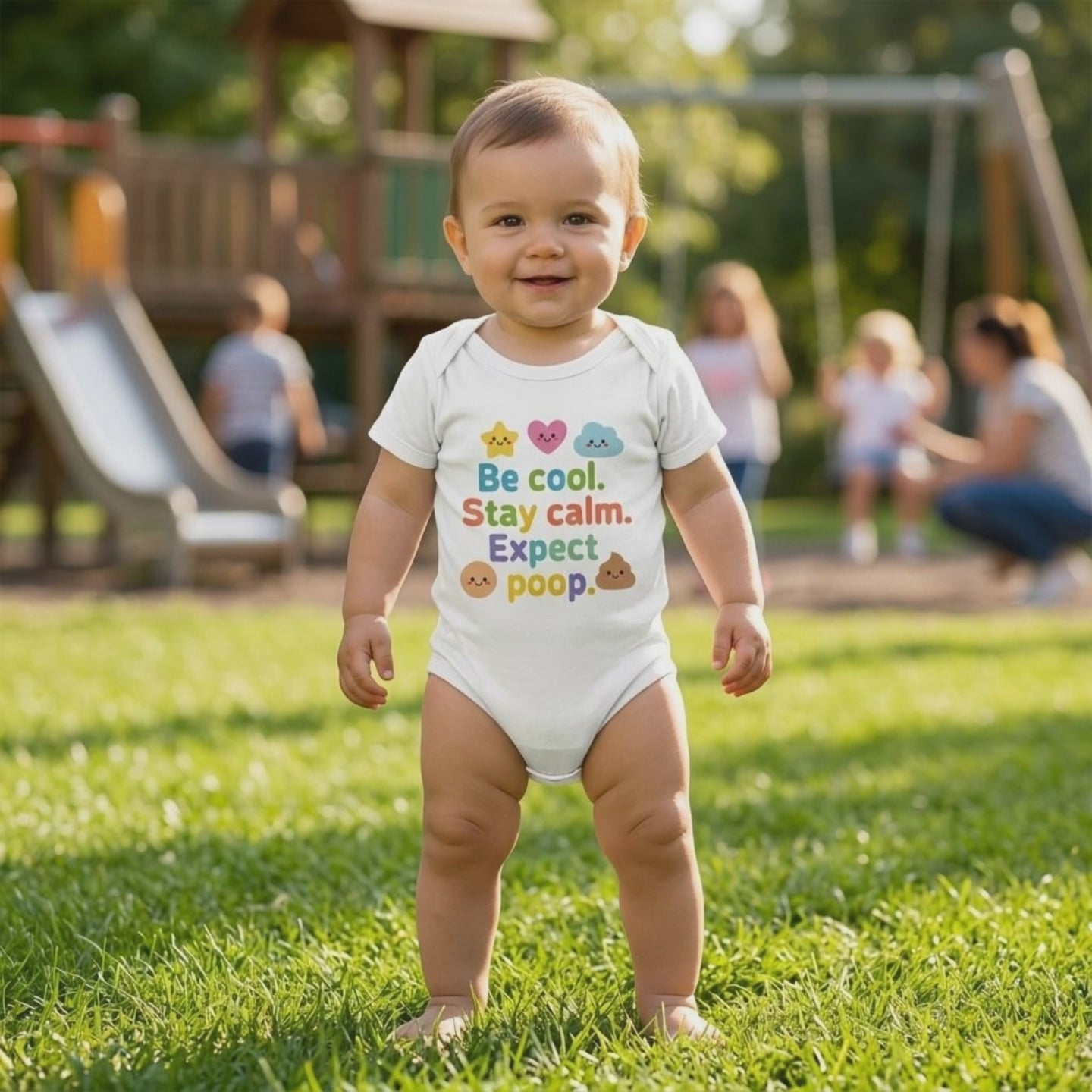 Baby Strampler aus 100 % Bio-Baumwolle – Be cool. Stay calm. Expect poop.