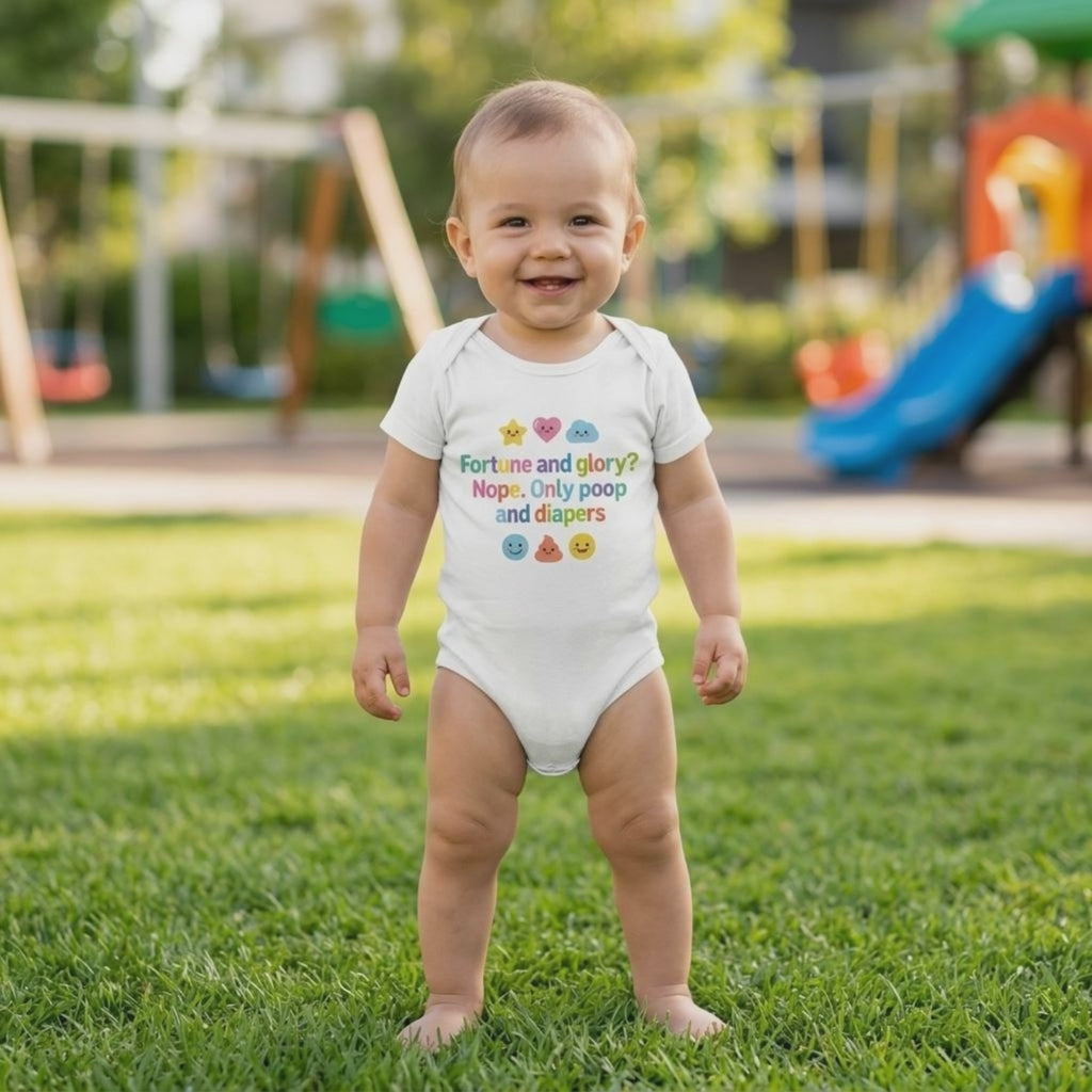 Baby Strampler aus 100 % Bio-Baumwolle – Fortune and glory? Nope. Only poop and diapers
