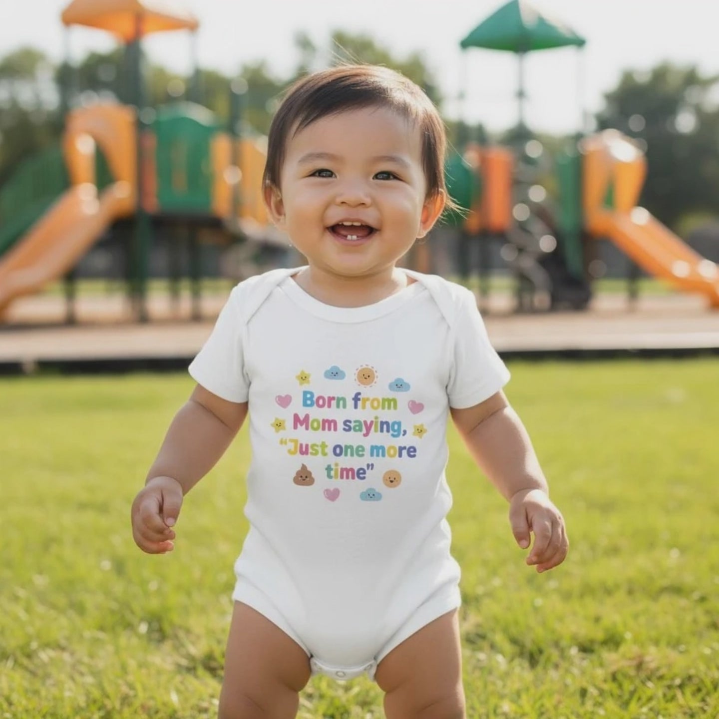 Born from Mom saying, "Just one more time" - Baby-Kurzarmbody aus Bio-Baumwolle