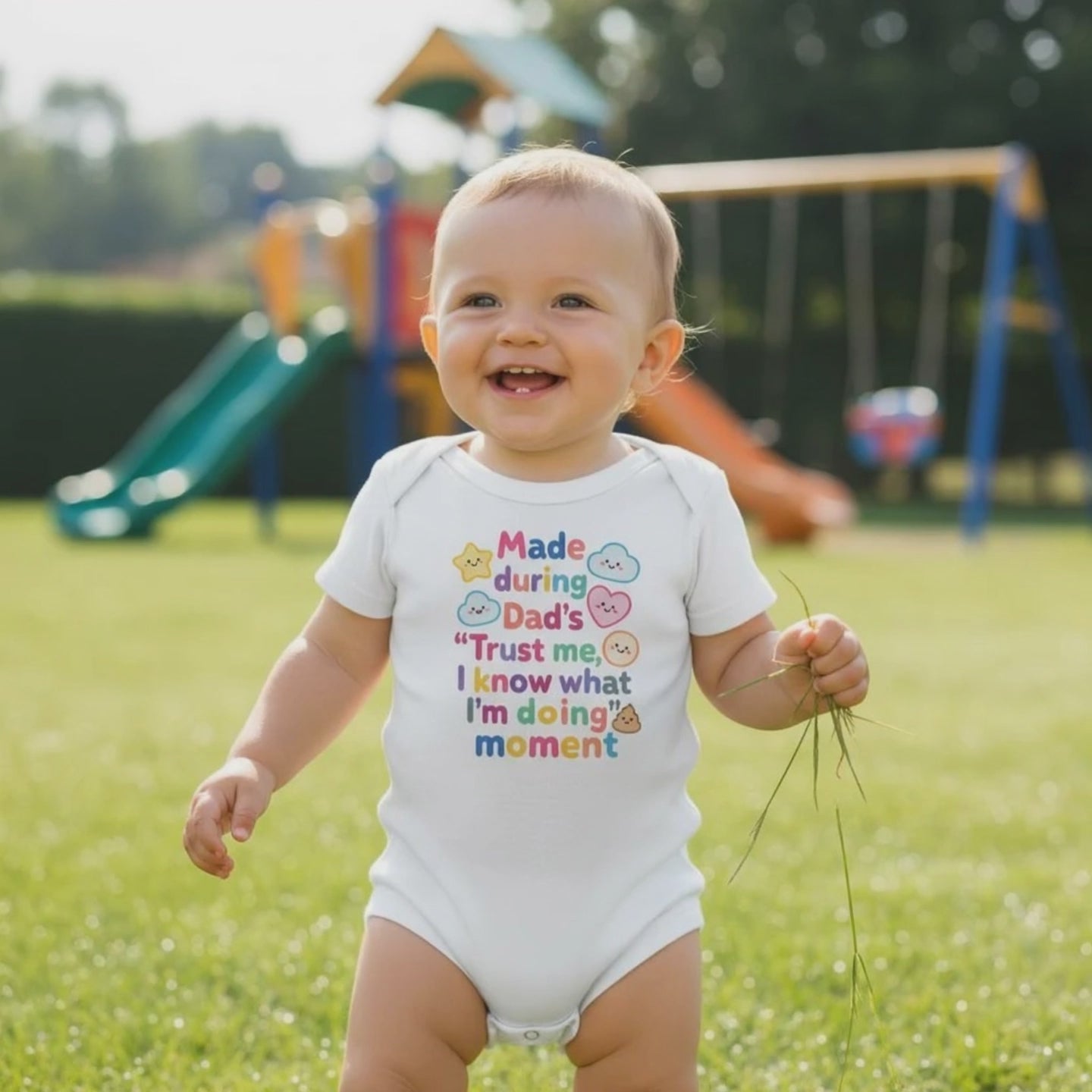 Made during Dad's "Trust me, I know what I'm doing" moment - Baby short-sleeve bodysuit made from organic cotton