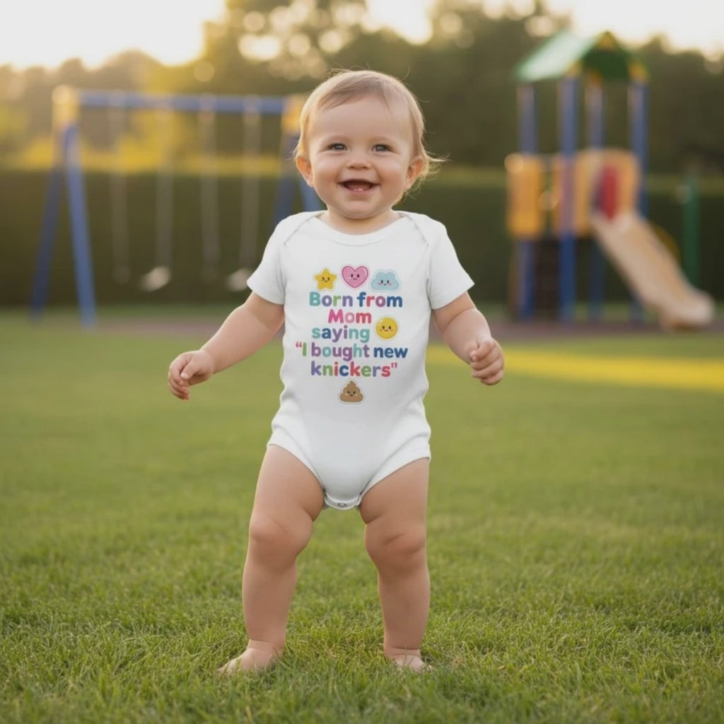 Born from Mom saying "I bought new knickers" - Baby short-sleeve bodysuit made from organic cotton
