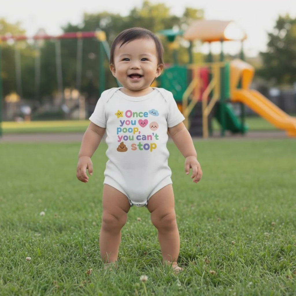 Once you poop, you can't stop - Baby short-sleeve bodysuit made from organic cotton
