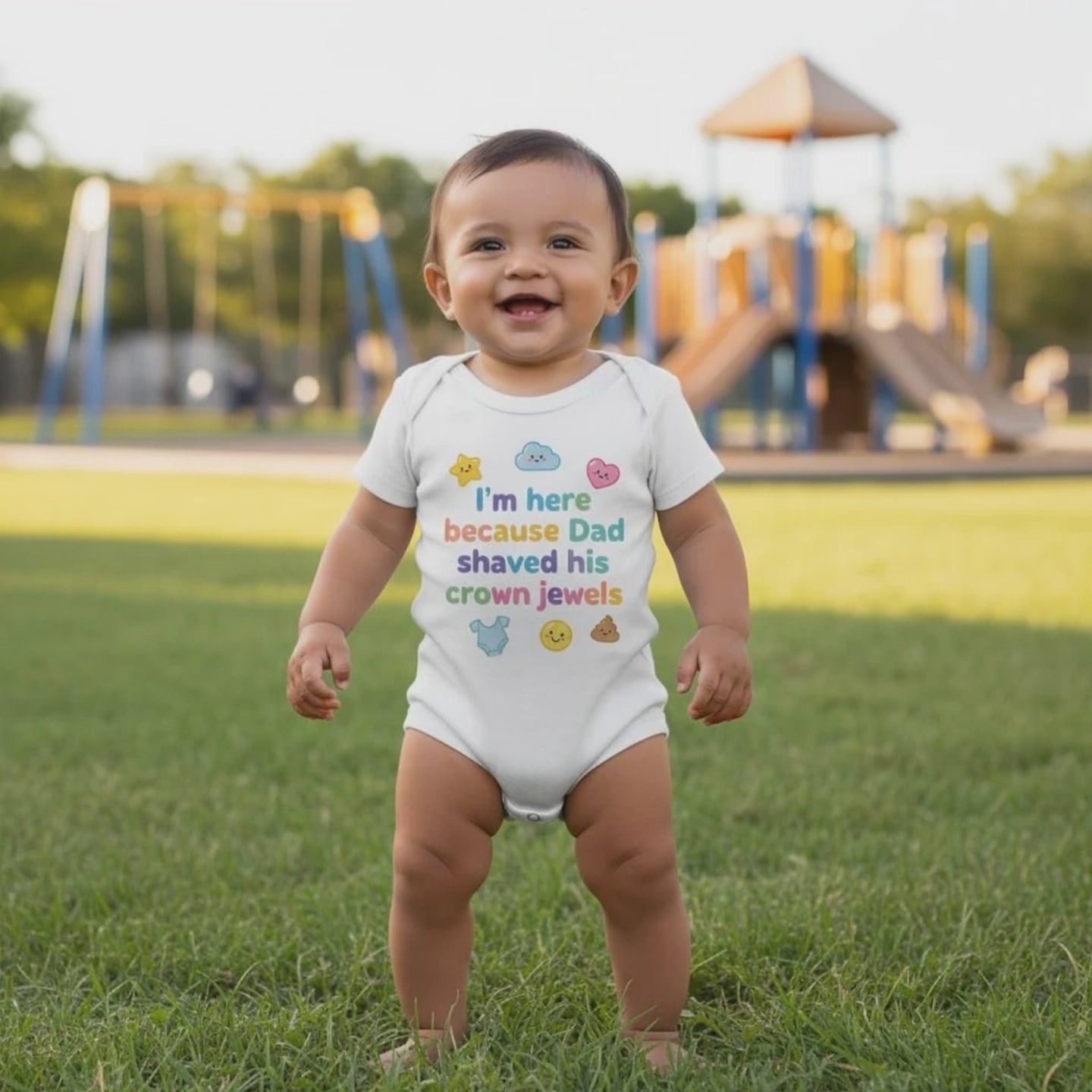 I'm here because Dad shaved his crown jewels - Baby-Kurzarmbody aus Bio-Baumwolle