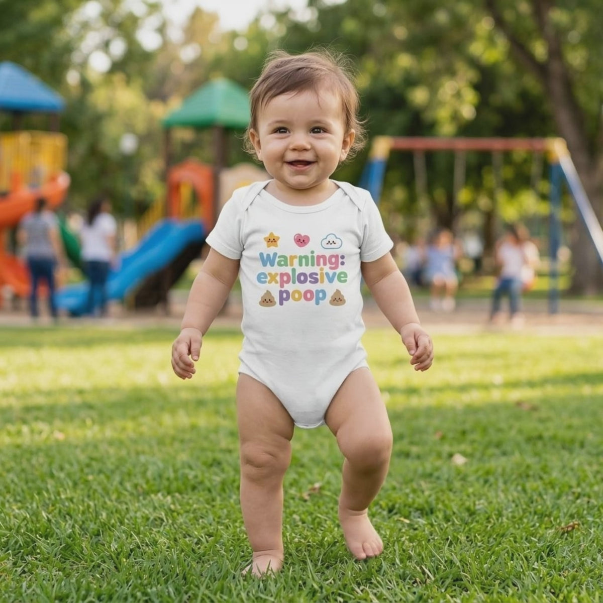 Baby Strampler aus 100 % Bio-Baumwolle – Warning: explosive poop